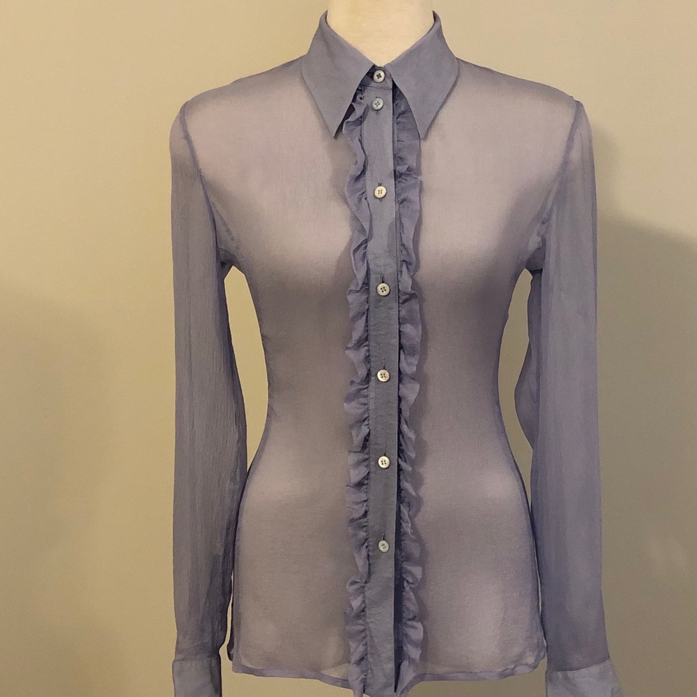 Lilac Silk Ruffled Prada Blouse/Button-Down
